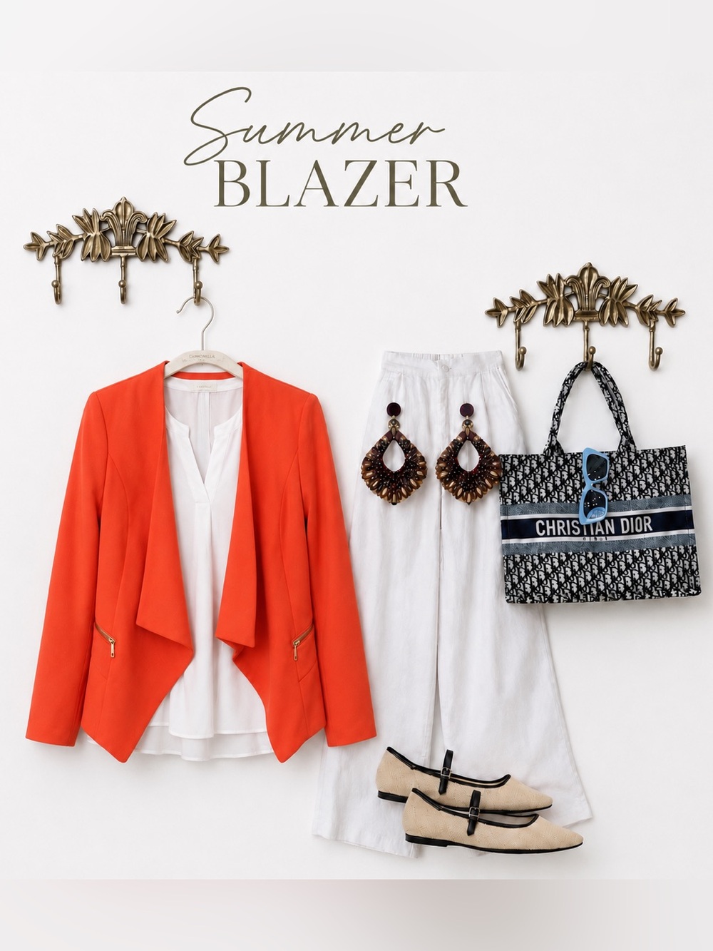 Coral orange waterfall front zipper front pockets blazer S